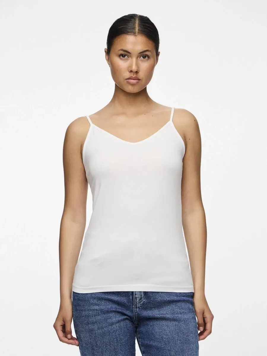 Pieces dames hemd - spaghetti bandjes - Irene - Katoenen onderhemd met smalle bandjes - Wit - Zwart Pieces dames hemd - spaghetti bandjes - Irene - Katoenen onderhemd met smalle bandjes - Wit - Zwart