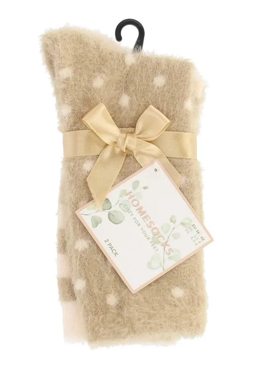 Basset homesocks 2-pack - Fluffy Fleece Huissokken Dots