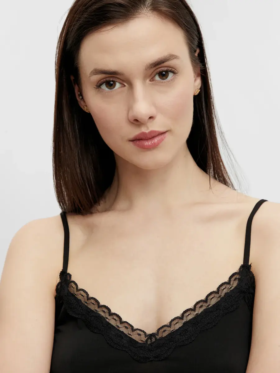 Pieces dames hemd kant - Lace singlet kate - Kanten dames onderhemd - Microfiber singlet