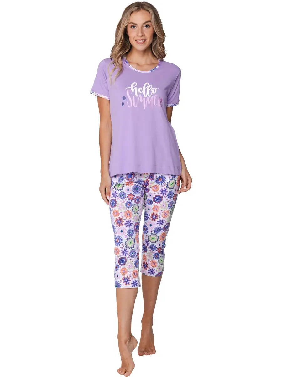 Rebelle capri pyjama dames - Pink Bloom - Copy