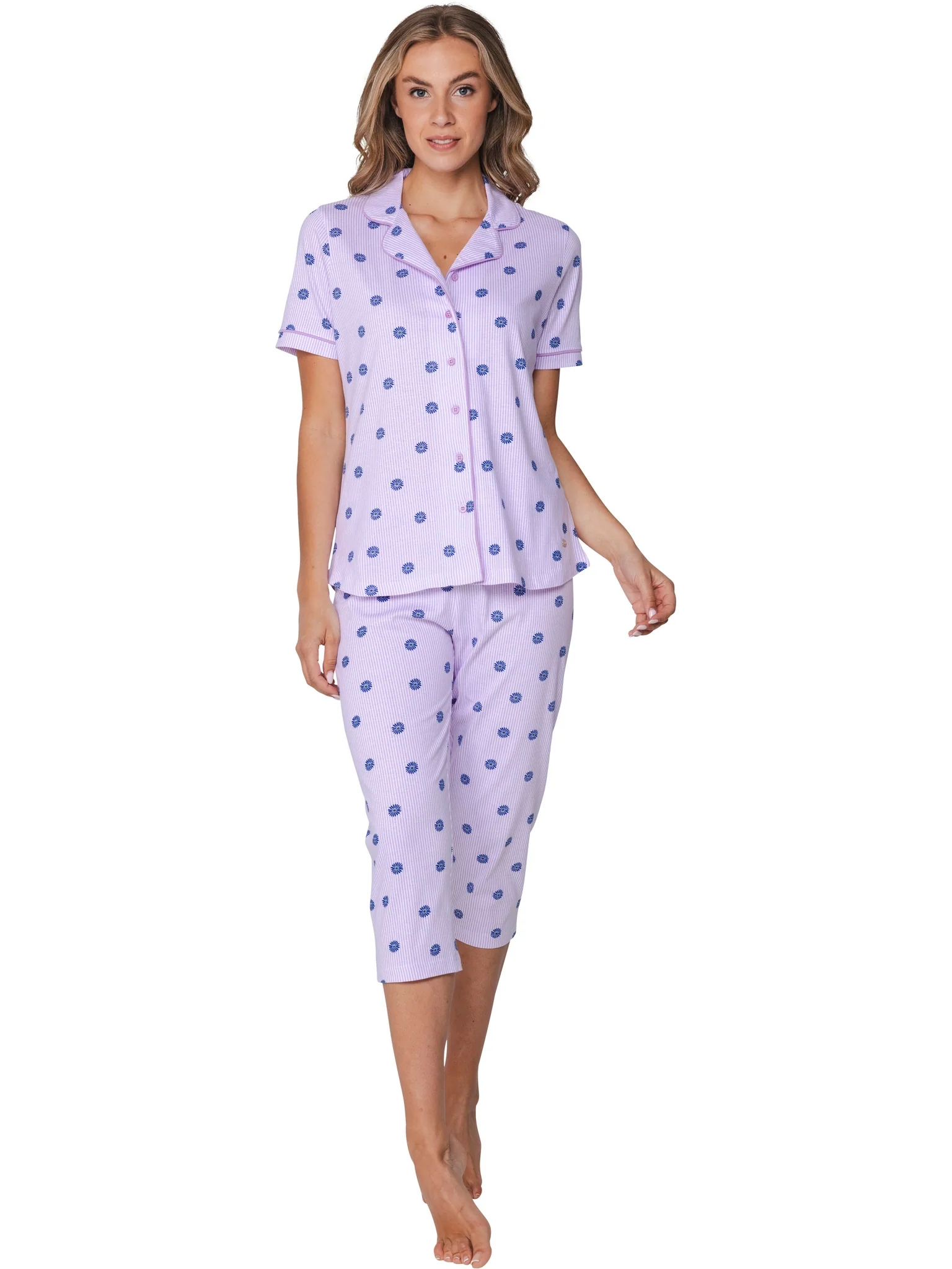 Rebelle capri pyjama dames doorknoop -  Waterflower