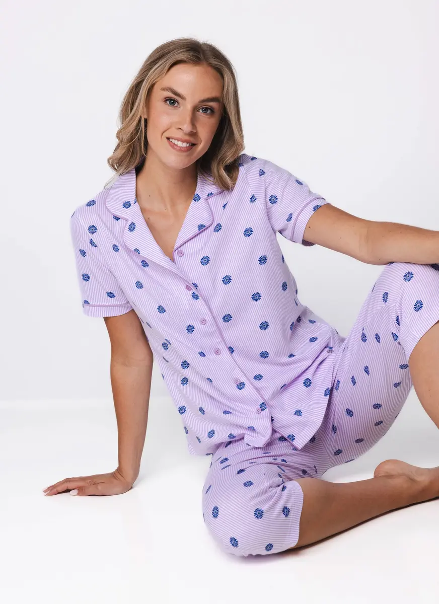 Rebelle capri pyjama dames doorknoop -  Waterflower