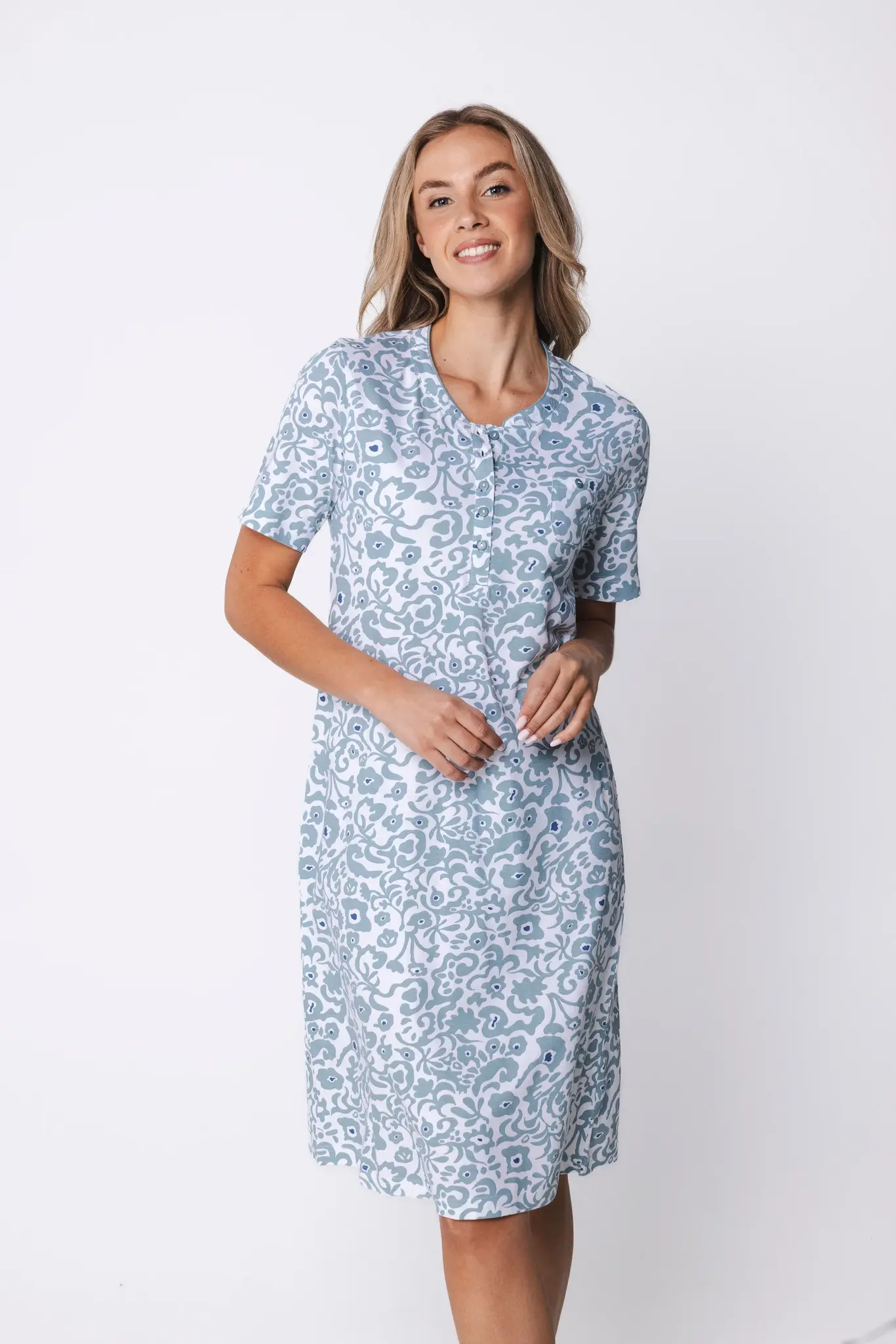 Pastunette dames nachthemd korte mouw -Stone blue