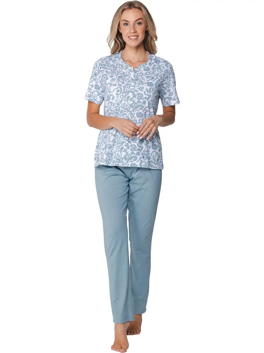 Pastunette dames 100% katoenen pyjama korte mouwen - Stone Blue
