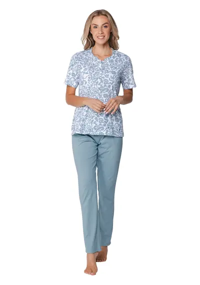 Pastunette dames 100% katoenen pyjama korte mouwen - Stone Blue