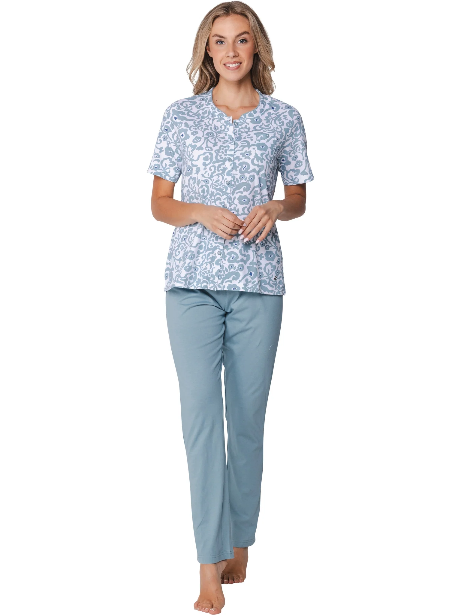 Pastunette dames 100% katoenen pyjama korte mouwen - Stone Blue