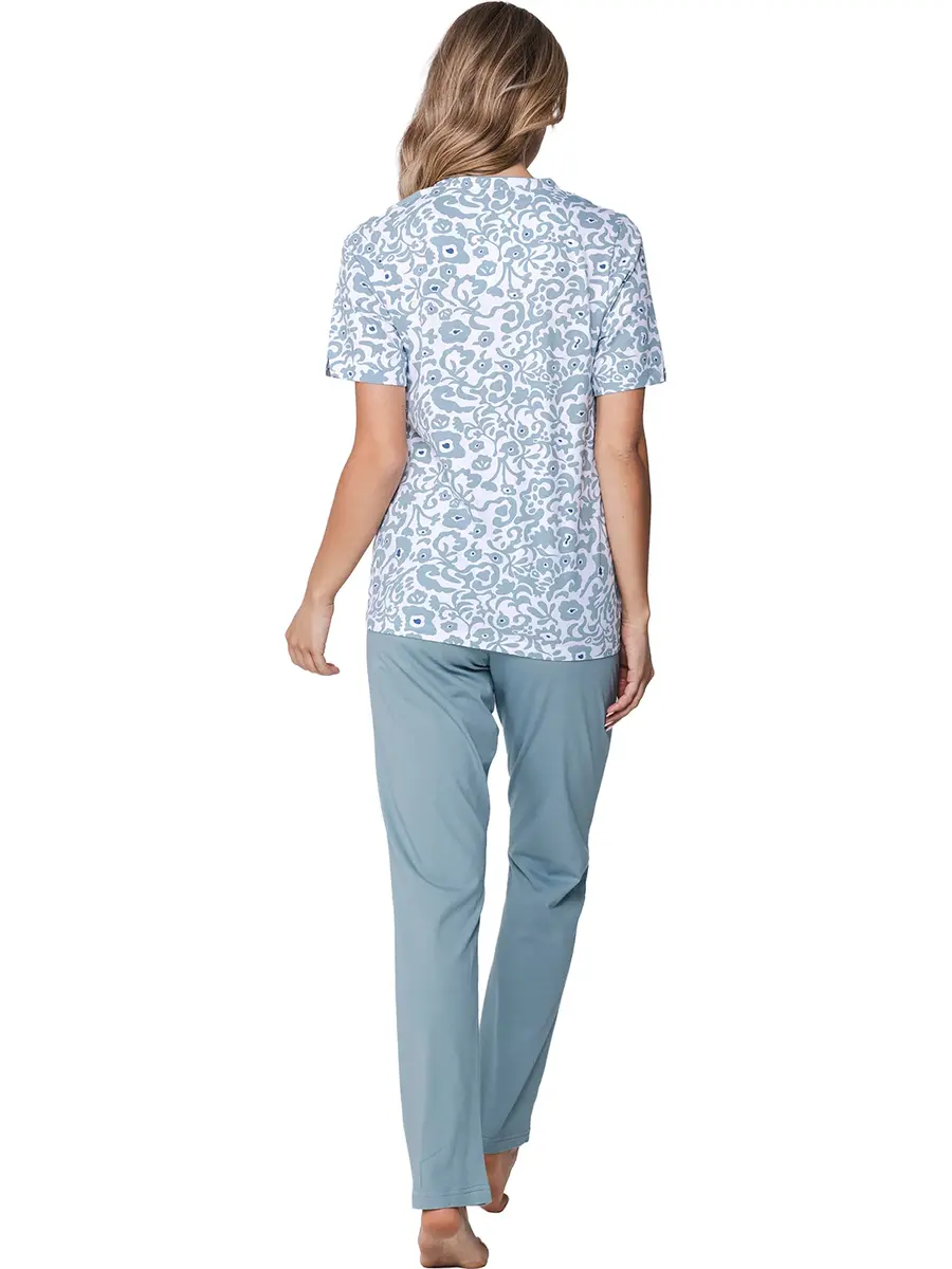 Pastunette dames 100% katoenen pyjama korte mouwen - Stone Blue
