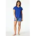 Schiesser dames shortama 100%  katoen - Casual Essentials - Zomer pyjama korte broek en korte mouwen - Donkerblauw