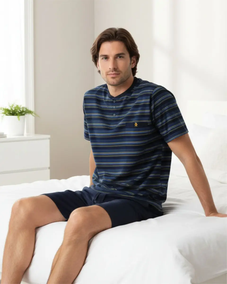 Paul Hopkins Heren shortama Knoopsluiting - Gestreept