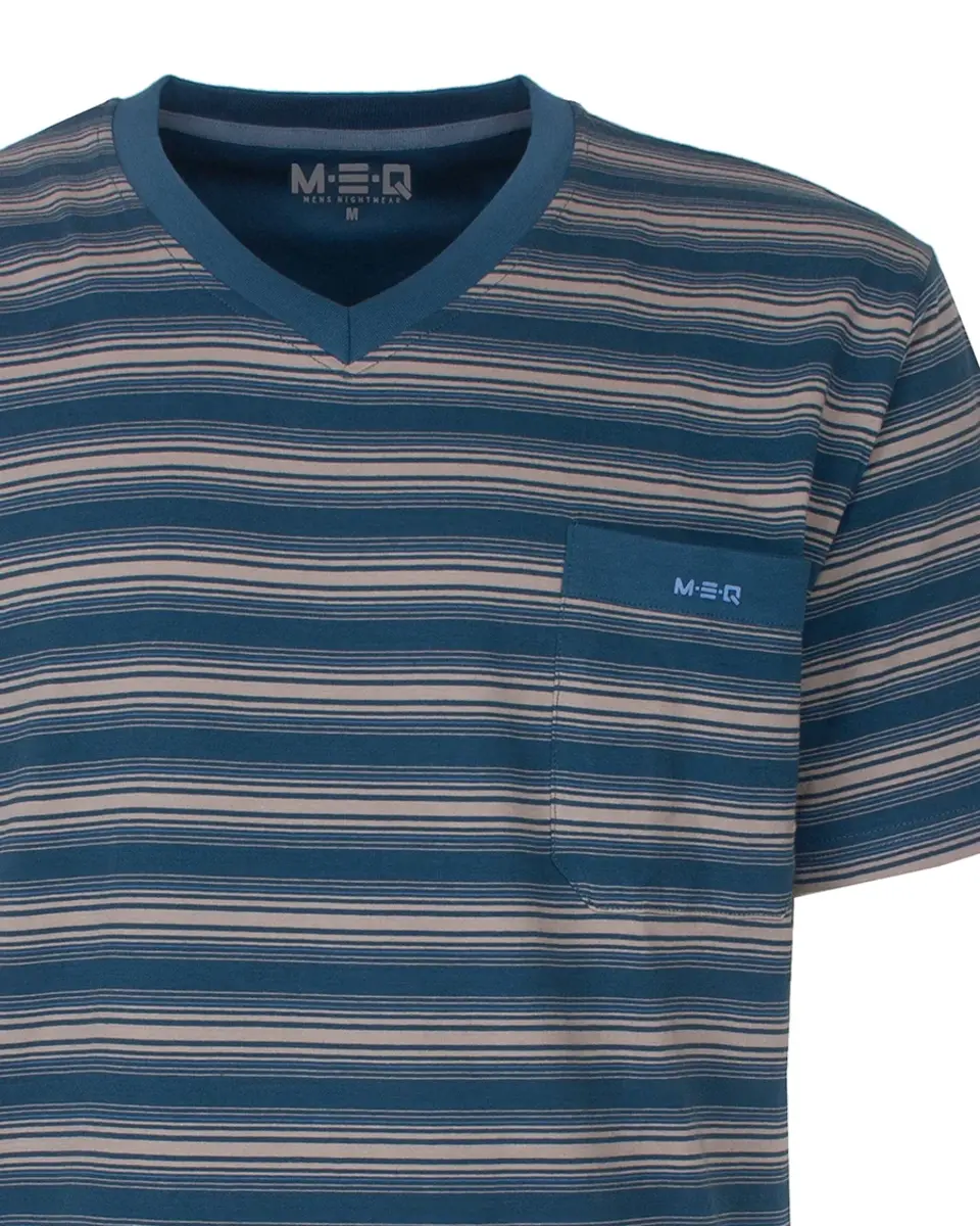 M.E.Q. Heren shortama katoen - V-hals - Blue Summer