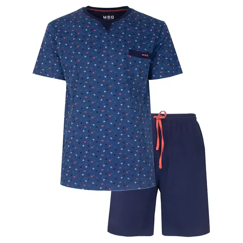 M.E.Q. Heren shortama katoen - V-hals - Blue logo