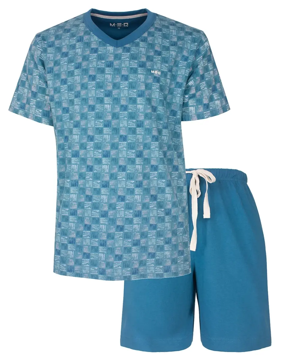 M.E.Q. Heren shortama katoen - V-hals - Blue Ocean