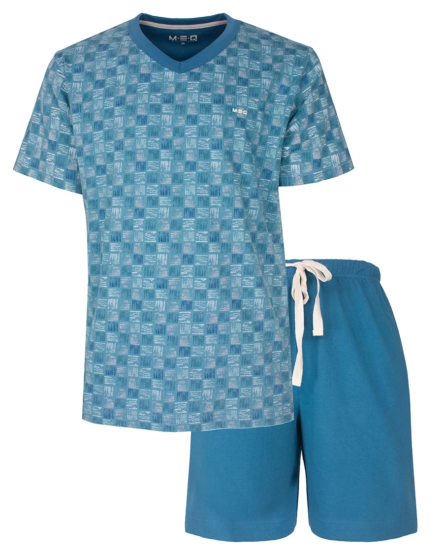 M.E.Q. Heren shortama katoen - V-hals - Blue Ocean