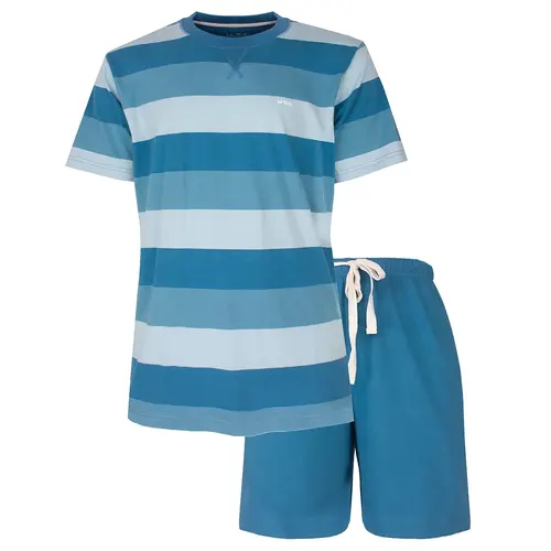 M.E.Q. Heren shortama katoen - Blue summer stripe