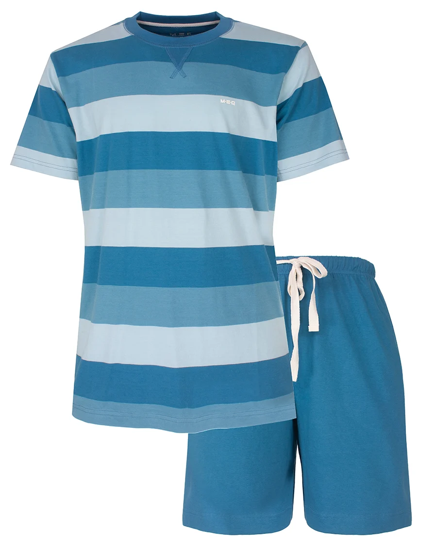 M.E.Q. Heren shortama katoen - Blue summer stripe