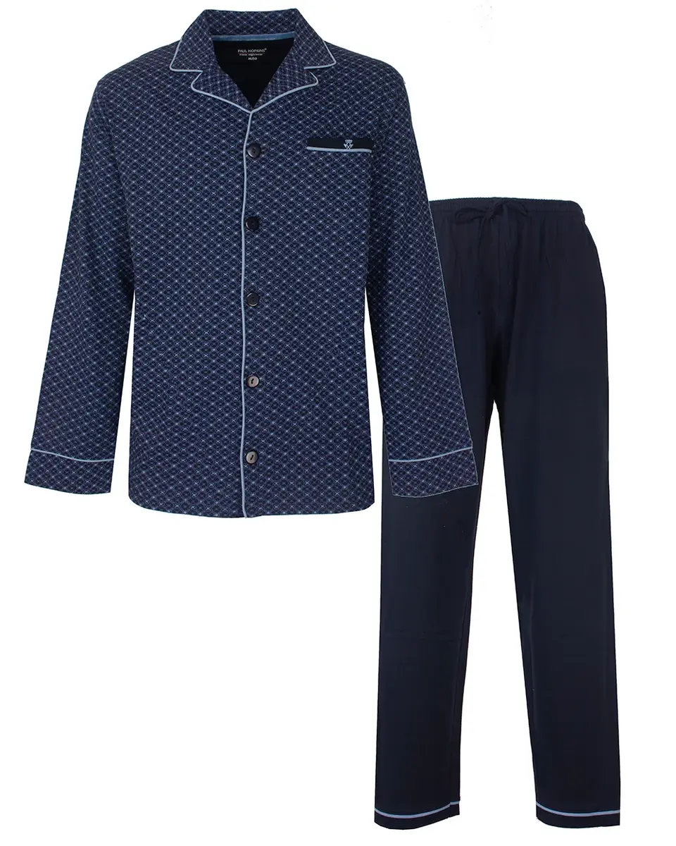 Paul Hopkins heren pyjama doorknoop - Knoopsluiting - Darkblue