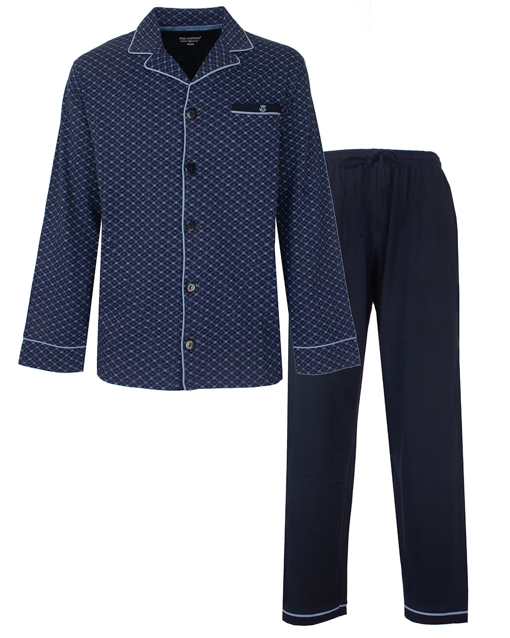Paul Hopkins heren pyjama doorknoop - Knoopsluiting - Darkblue