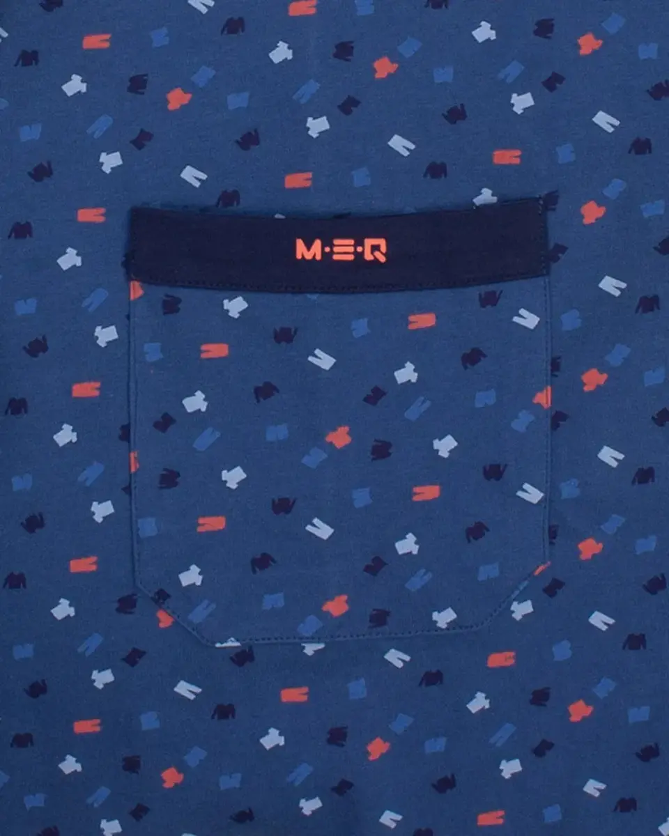 M.E.Q. Heren pyjama lange mouwen katoen V-hals - Blue logo