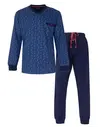 M.E.Q. Heren pyjama lange mouwen katoen V-hals - Blue logo