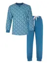 M.E.Q. Heren pyjama lange mouwen katoen - Aqua Squares
