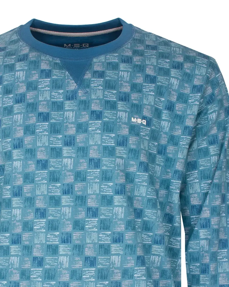 M.E.Q. Heren pyjama lange mouwen katoen - Aqua Squares