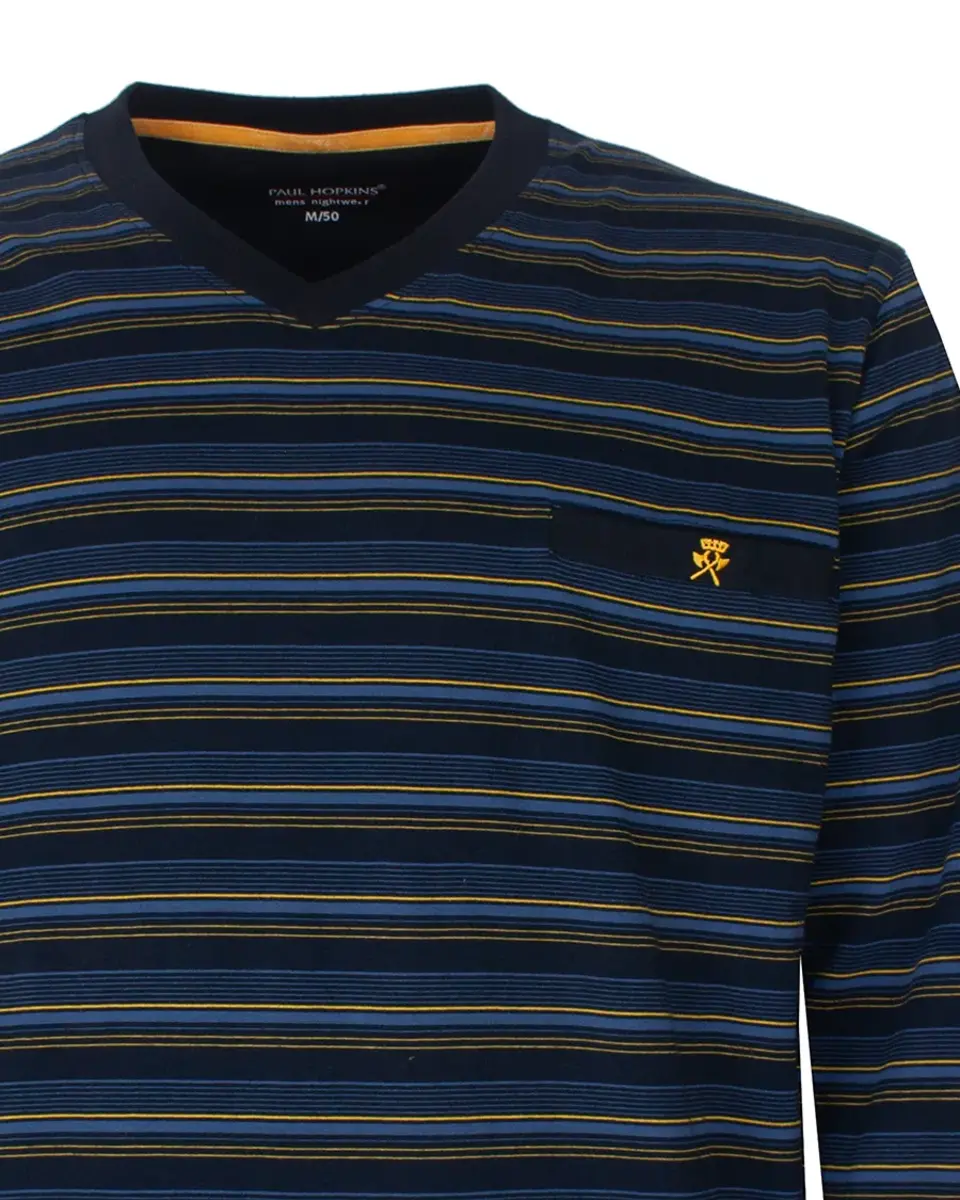 Paul Hopkins pyjama heren lange mouw V-hals - Dark blue