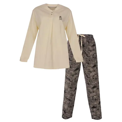 Medaillion dames pyjama lange mouw katoen - Yellow jungle