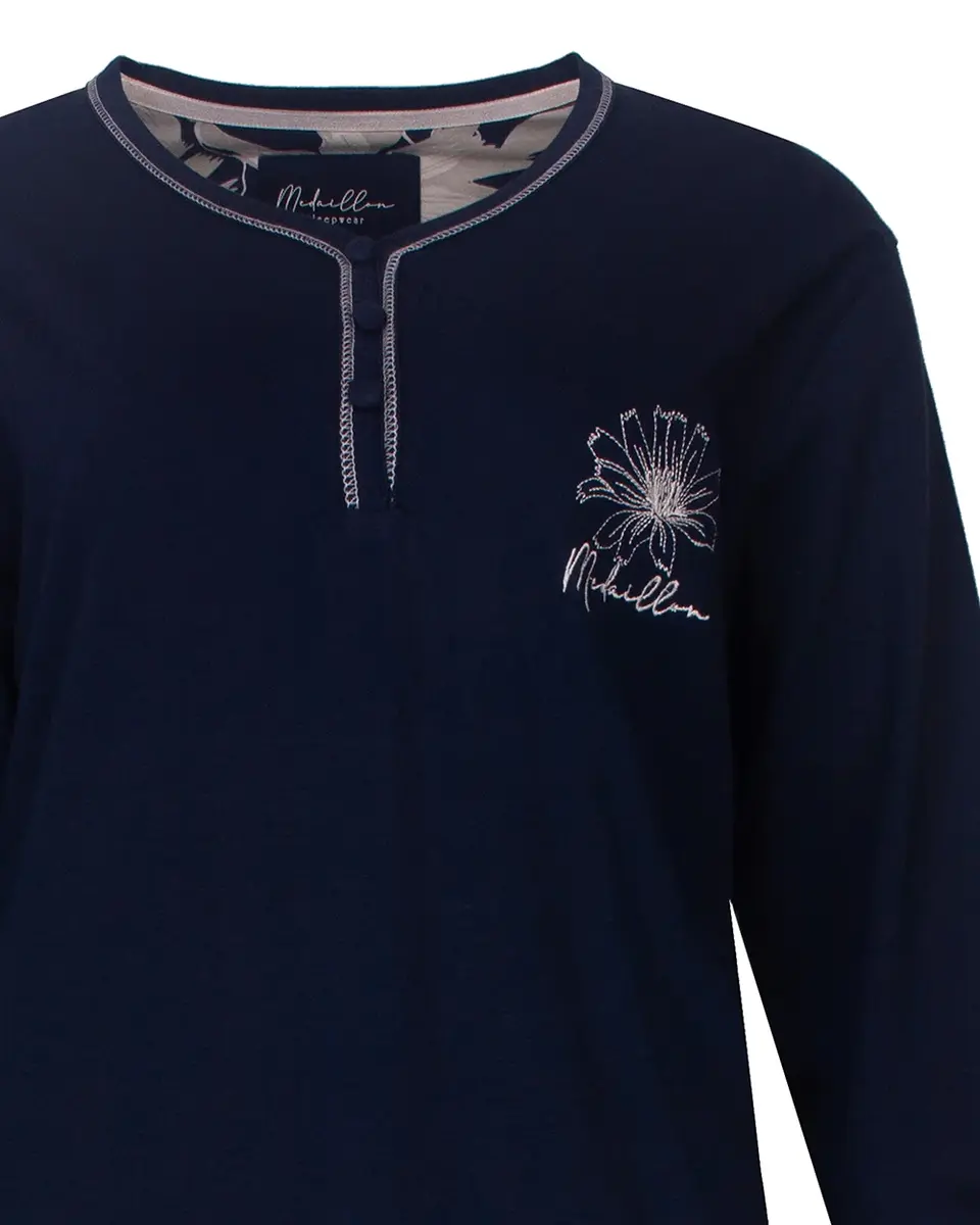 Medaillion dames pyjama lange mouw katoen - Blue flower