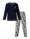 Medaillion dames pyjama lange mouw katoen - Blue flower