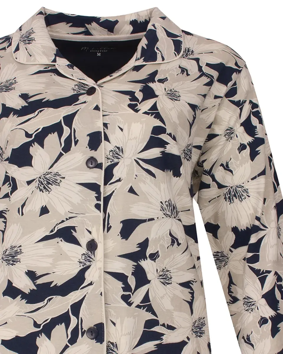 Medaillion dames pyjama - Doorknoop knoopsluiting - Blue flower