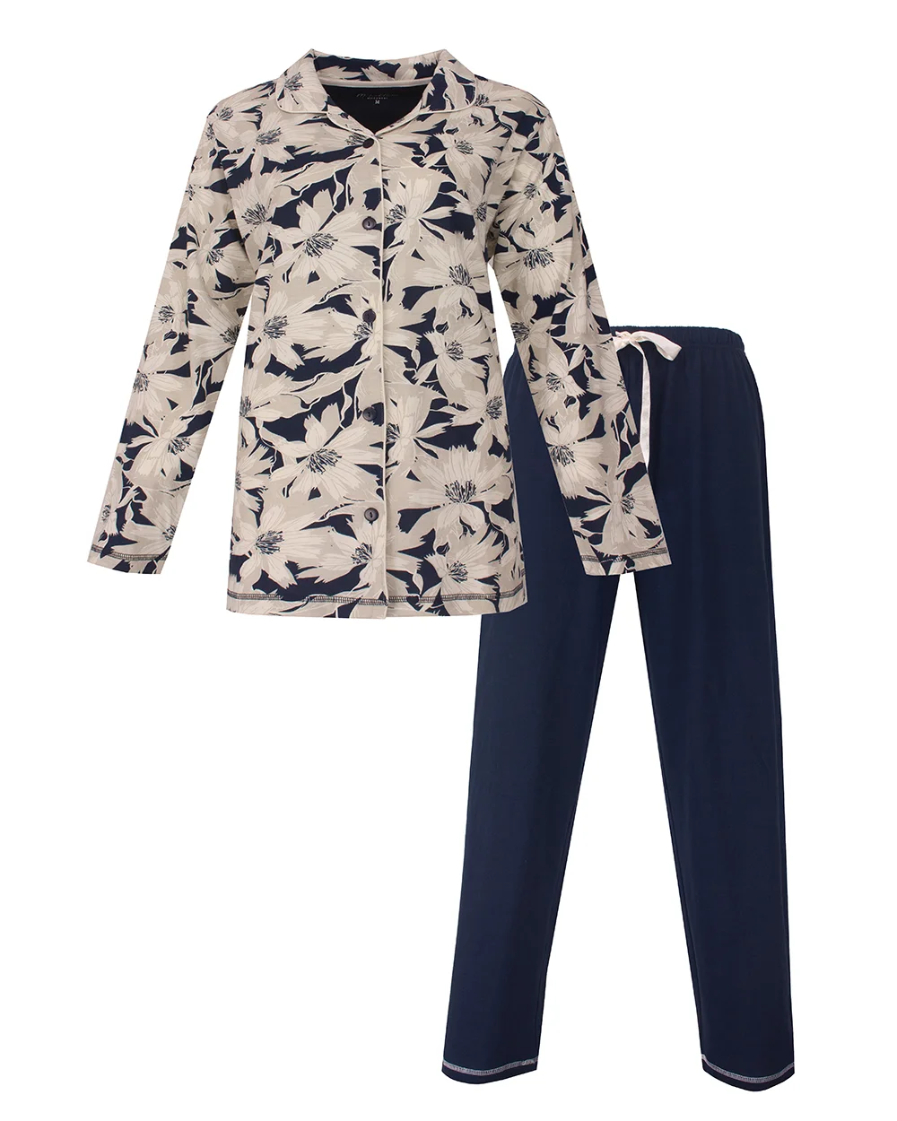 Medaillion dames pyjama - Doorknoop knoopsluiting - Blue flower