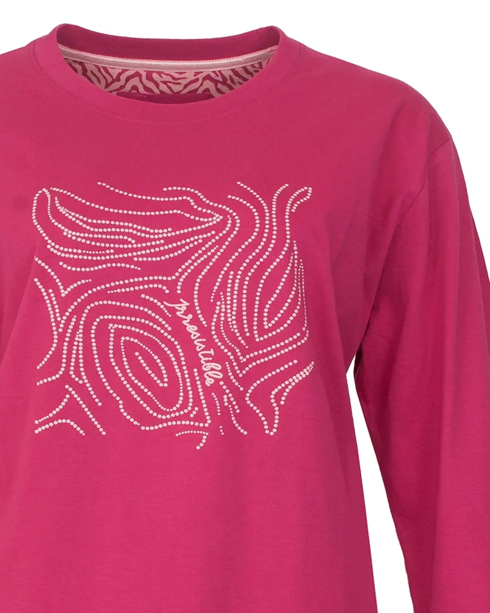 Irresistible dames pyjama lange mouw - Ronde hals - Pink flower