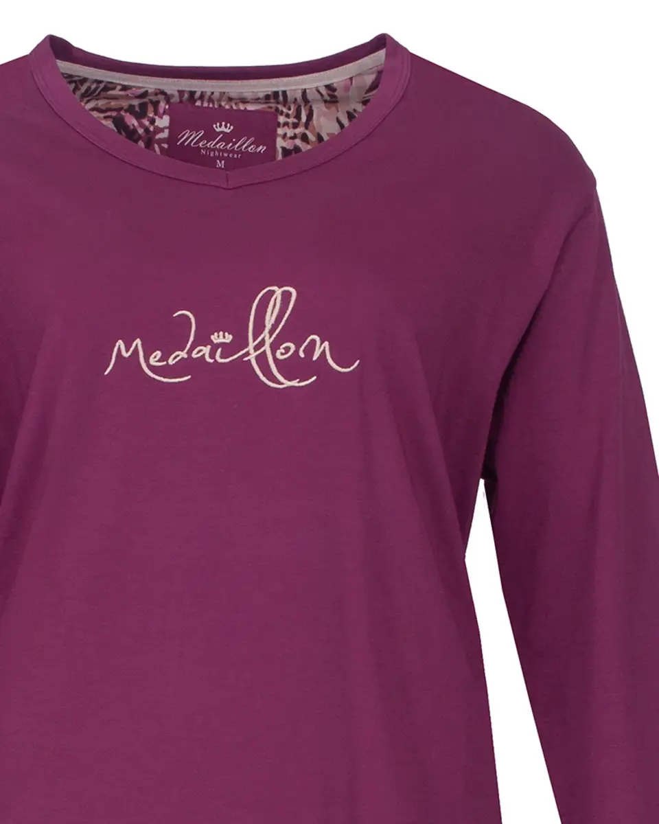 Medaillion dames pyjama lange mouw - Ronde hals - Violet Jungle