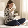 Medaillion dames pyjama - Doorknoop knoopsluiting - Blue flower