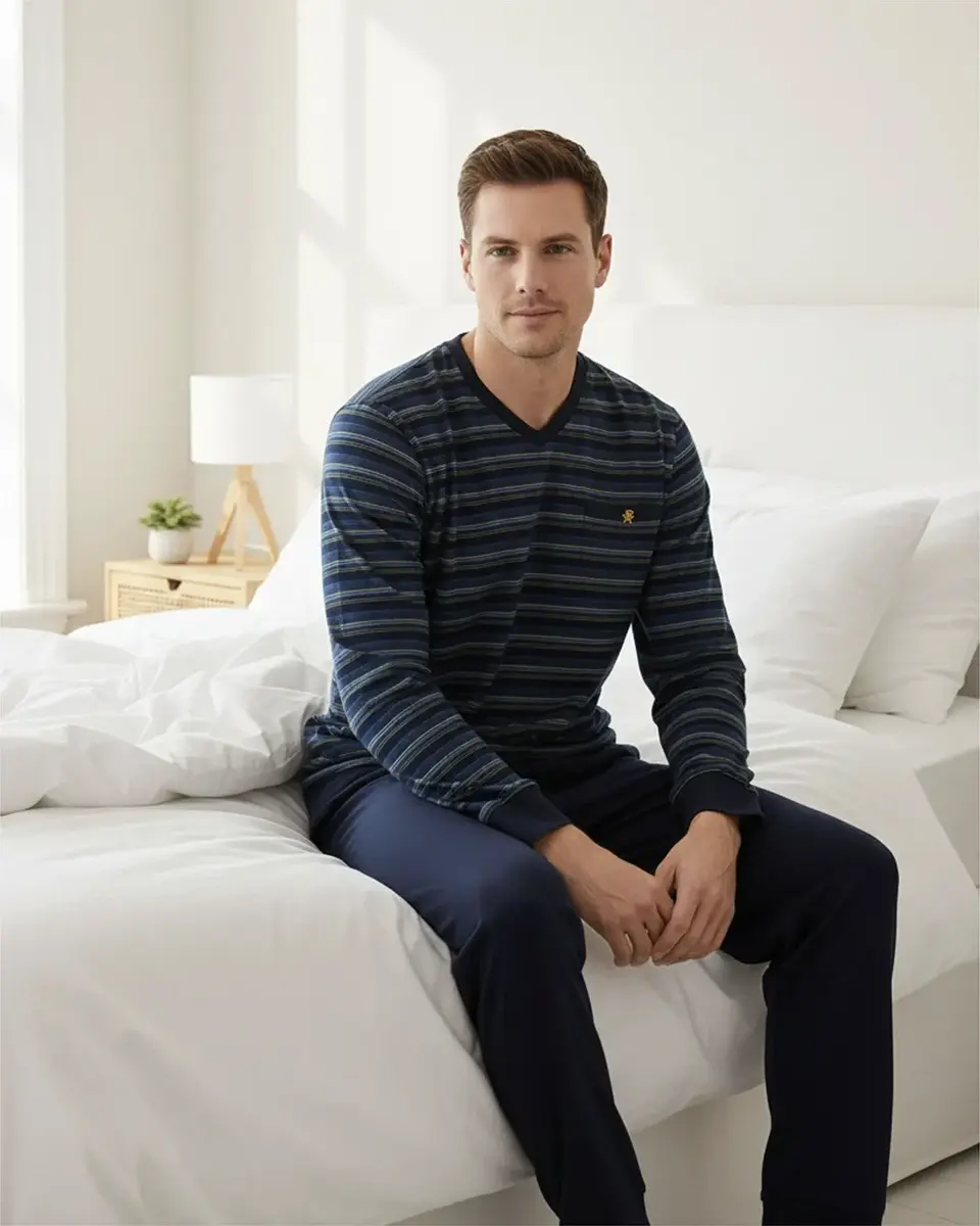 Paul Hopkins pyjama heren lange mouw V-hals - Dark blue