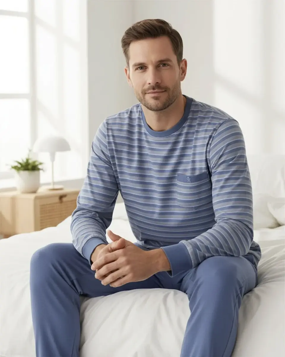 Paul Hopkins pyjama heren lange mouw - blauw/grijs
