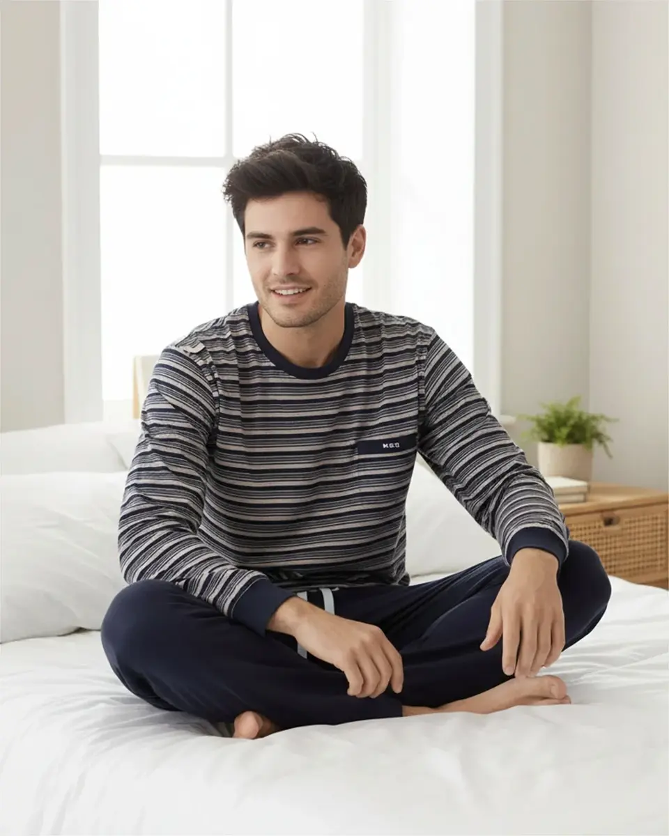 M.E.Q. Heren pyjama lange mouwen katoen - Night