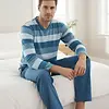 M.E.Q. Heren pyjama lange mouwen katoen V-hals - Aqua blue