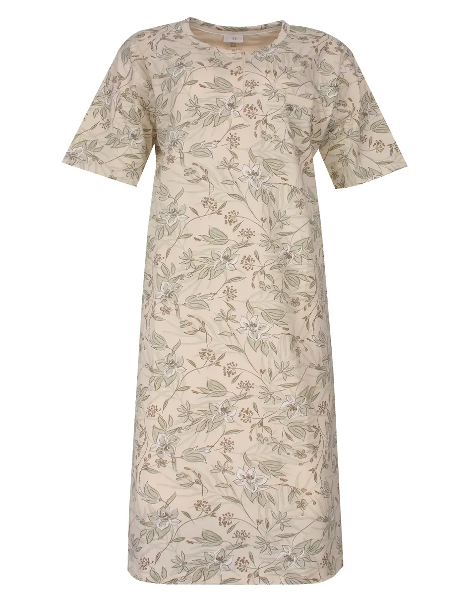 Tenora dames nachthemd knoopsluiting - korte mouw - Beige