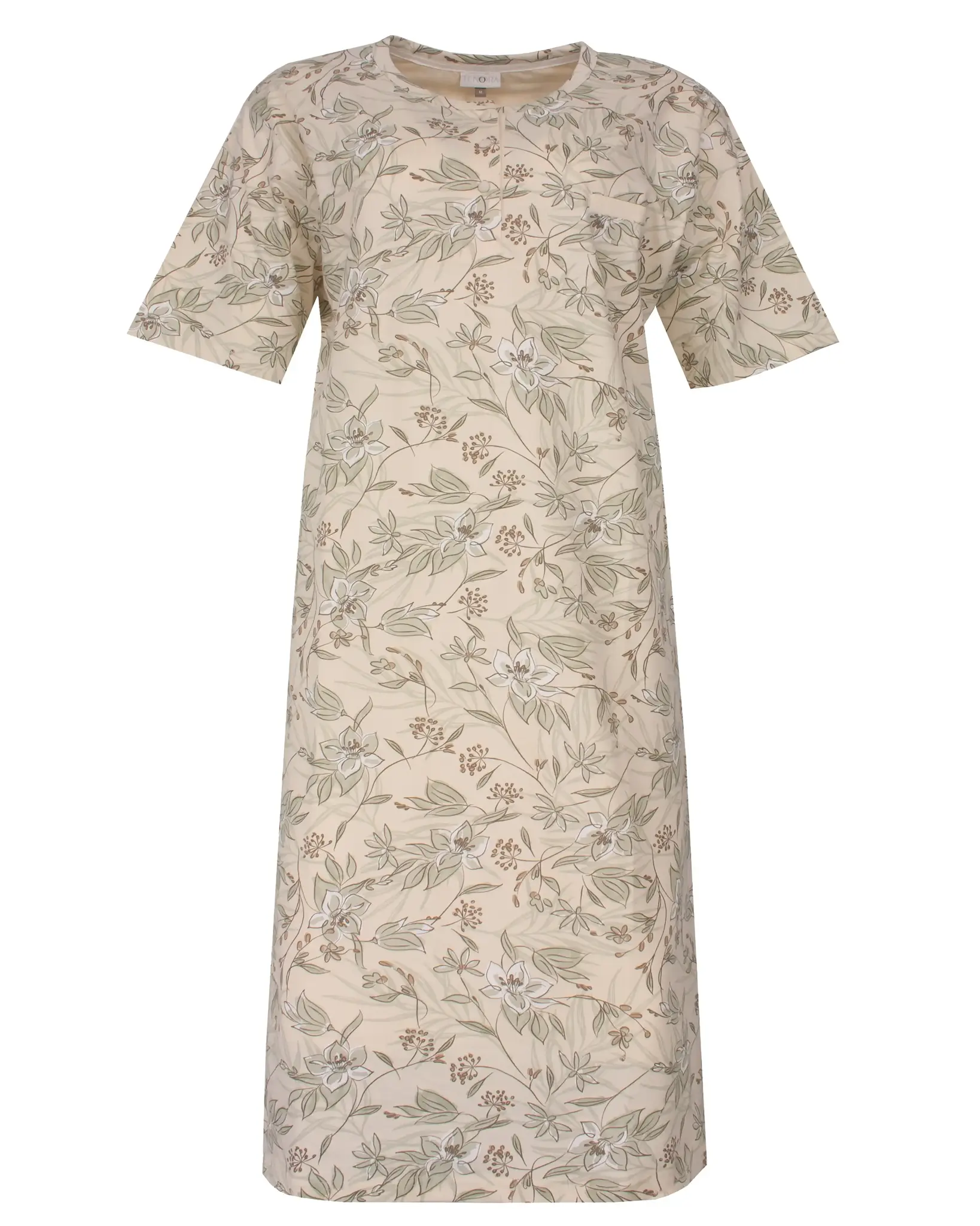 Tenora dames nachthemd knoopsluiting - korte mouw - Beige