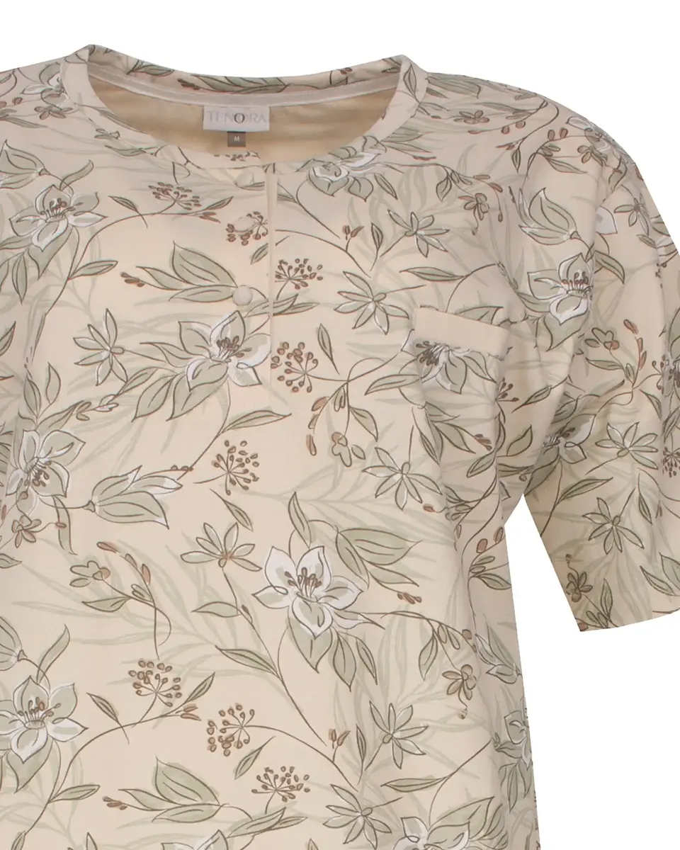 Tenora dames nachthemd knoopsluiting - korte mouw - Beige