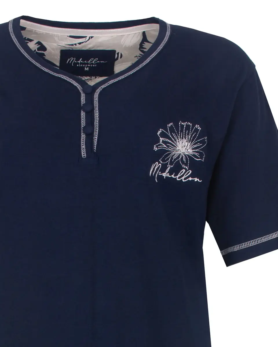 Medaillon dames nachthemd korte mouw - "Bloem"