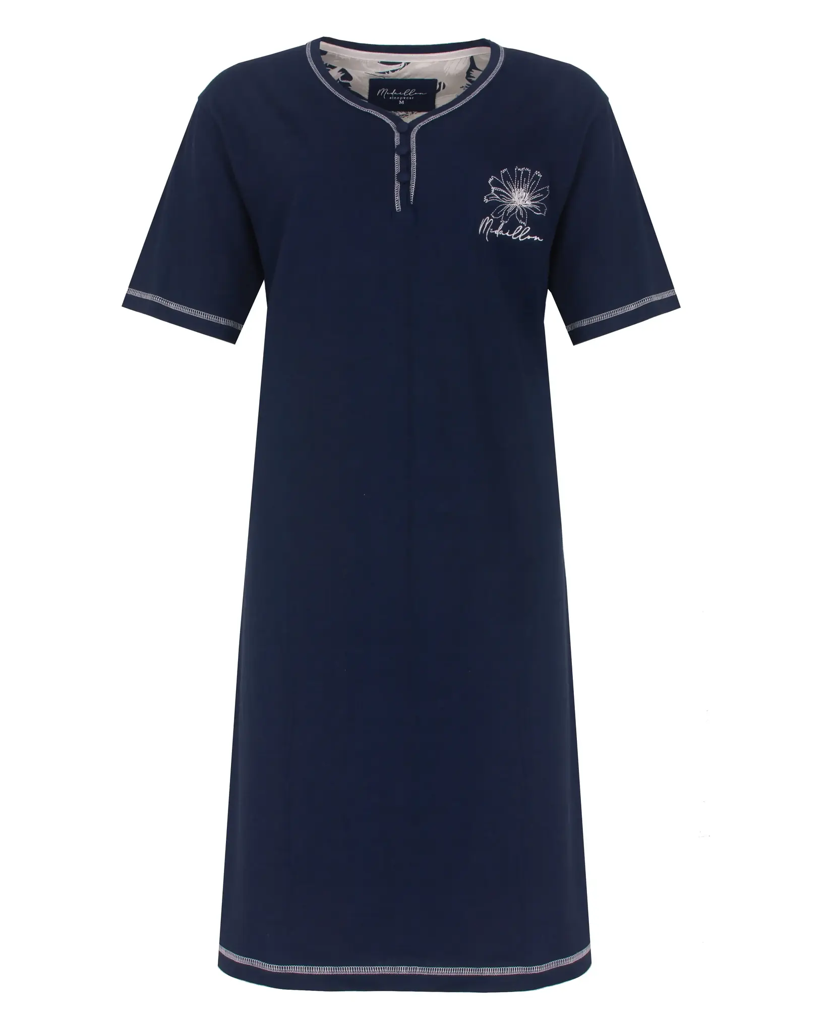 Medaillon dames nachthemd korte mouw - "Bloem"