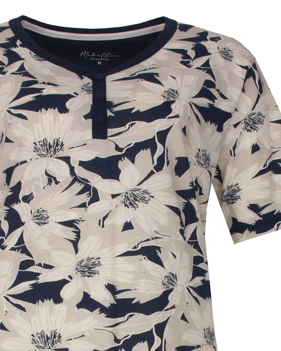 Medaillon dames nachthemd korte mouw - "Flowers"