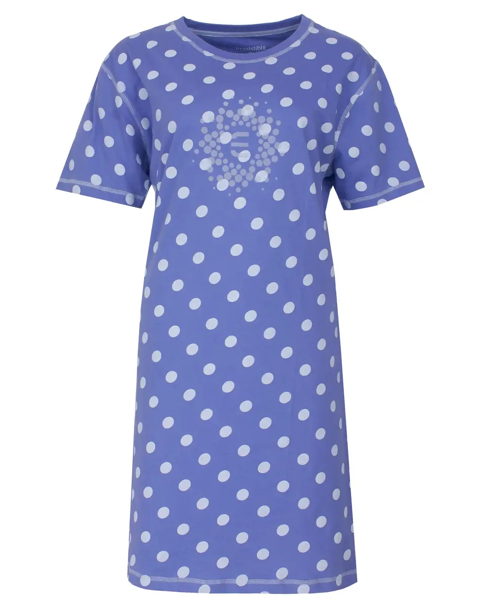 Irresistible dames nachthemd korte mouw - Blauw - "Stippen"