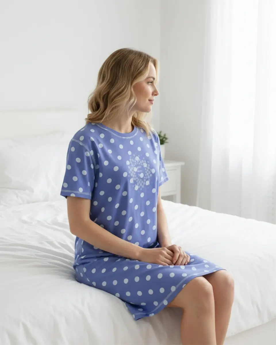 Irresistible dames nachthemd korte mouw - Blauw - "Stippen"