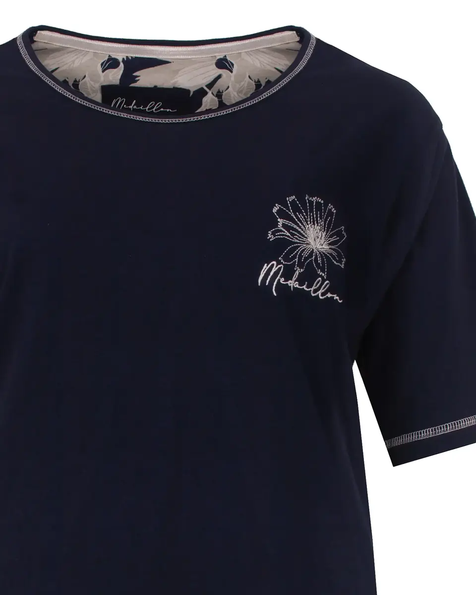 Medaillon dames shortama katoen - "Bloem" Korte mouwen - Korte broek