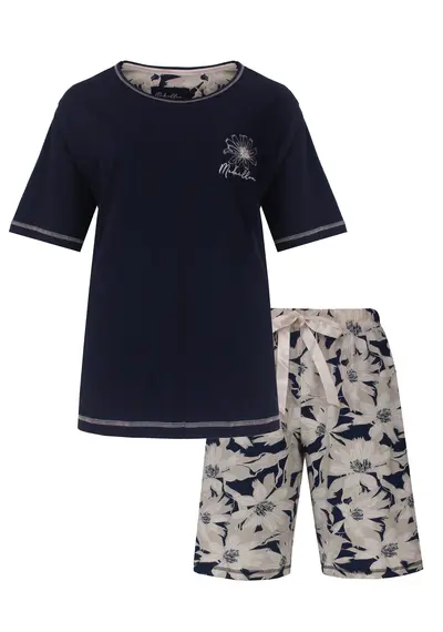 Medaillon dames shortama katoen - "Bloem"