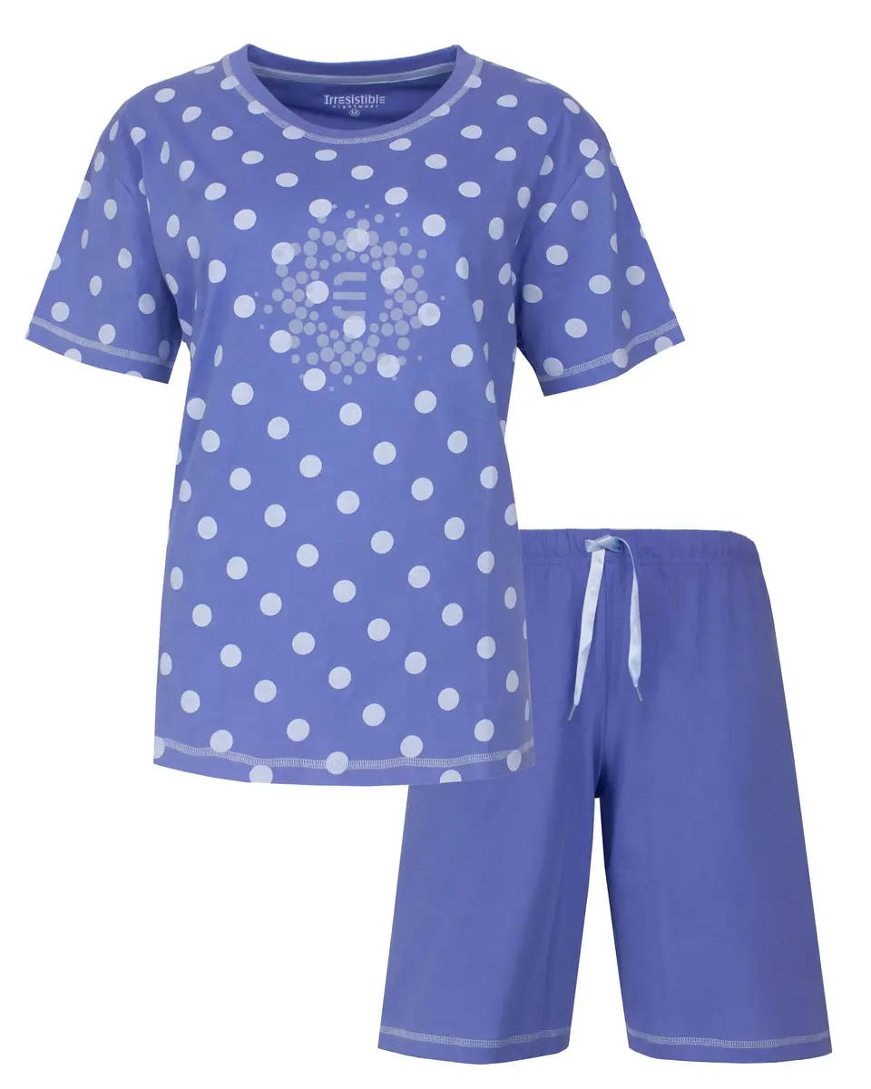 Irresistible dames shortama katoen - Blauw stippen