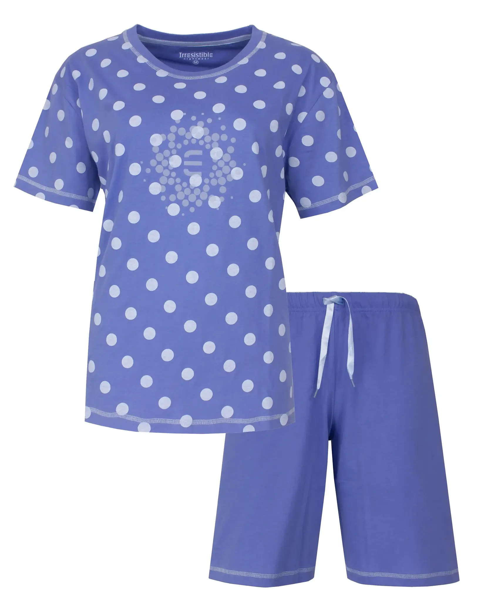 Irresistible dames shortama katoen - Blauw stippen